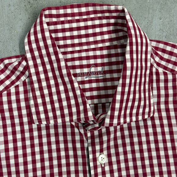 Van Laack Dress Shirt Red White Check Long Sleeve Button Up Cotton Large - Picture 5 of 7